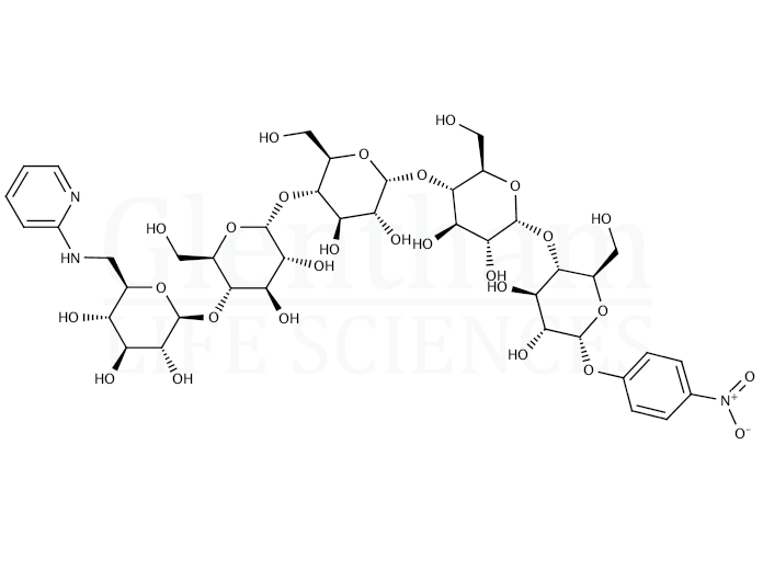 Structure for  4-Nitrophenyl 6''-deoxy-6''-(2-pyridylamino)-a-D-penta-(1-4)-glucopyranoside  (100111-14-6)
