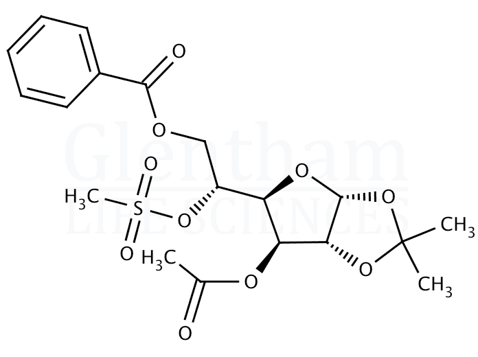 3-O-Acetyl-6-O-benzoyl-5-O-methylsulfonyl-1,2-O-isopropylidene-a-D-glucofuranose Structure