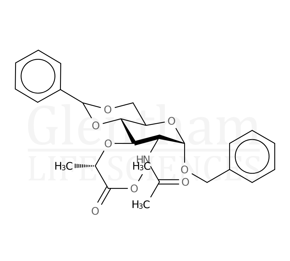 Structure for Benzyl N-acetyl-4,6-O-benzylidene-a-isomuramic acid methyl ester