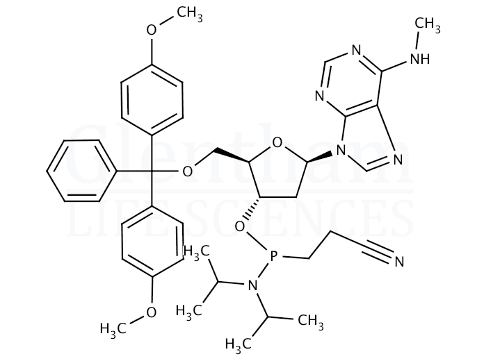 Structure for 2''-Deoxy-5''-O-DMT-N6-methyladenosine 3''-CE phosphoramidite