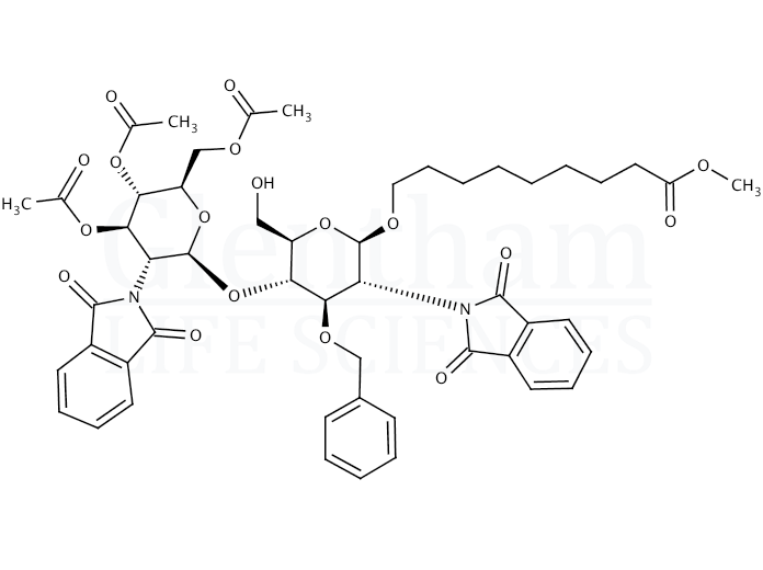 Structure for 8-Methoxycarbonyloctyl 4-O-(3,4,6-tri-O-acetyl-2-deoxy-2-phthalimido-b-D-glucopyranosyl)-2-deoxy-3-O-benzyl-2-phthalimido-b-D-glucopyranoside