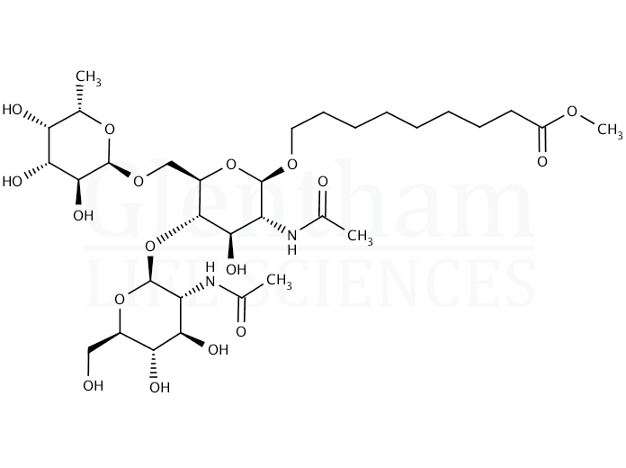 Structure for 8-Methoxycarbonyloctyl 2-acetamido-4-O-(2-acetamido-2-deoxy-b-D-glucopyranosyl)-2-deoxy-6-O-(a-L-fucopyranosyl)-b-D-glucopyranoside