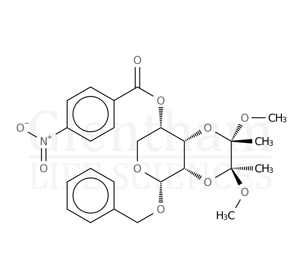 Benzyl 2,3-O-[(1S,2S)-1,2-dimethoxy-1,2-dimethyl-1,2-ethanediyl]-4-nitrobenzoyl-a-L-xylopyranoside Structure