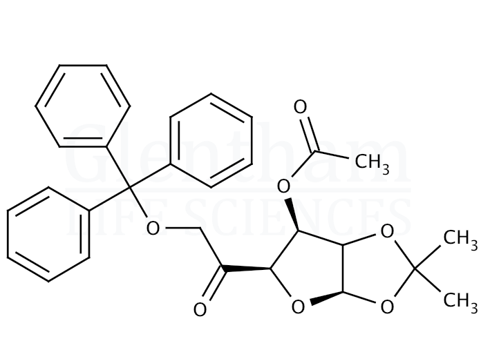 3-Acetyl-1,2-O-isopropylidene-6-O-trityl-β-L-arabino-hexofuranos-5-ulose Structure