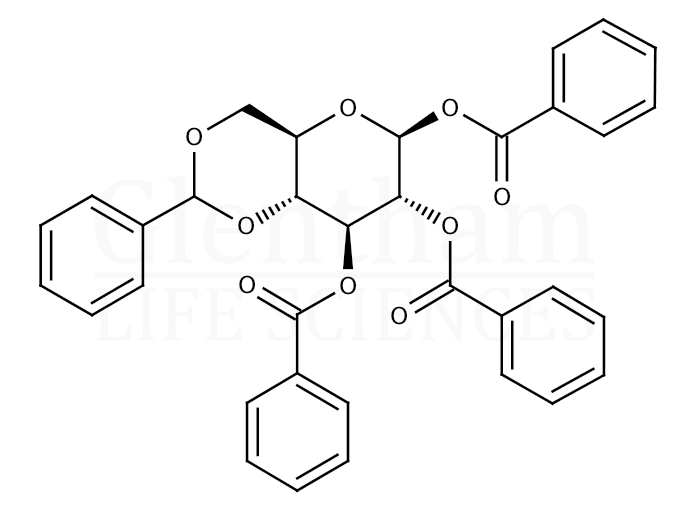 Structure for 1,2,3-Tri-O-benzoyl-4,6-O-benzylidene-b-D-glucopyranose