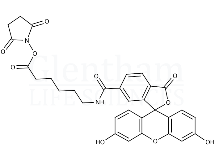 6-[Fluorescein-5(6)-carboxamido]hexanoic acid N-hydroxysuccinimide ester Structure