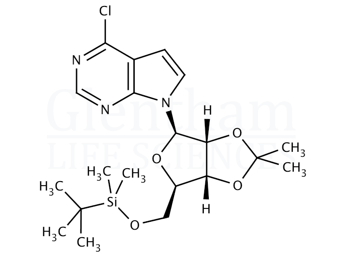6-Chloro-7-deaza-9-(5''-O-tert-butyldimethylsilyl-2'',3''-O-isopropylidene-b-D-ribofuranosyl)purine Structure