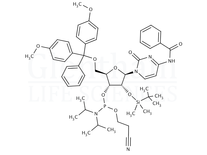 Structure for N4-Benzoyl-2''-O-tert-butyldimethylsilyl-5''-O-DMT-cytidine 3''-CE phosphoramidite