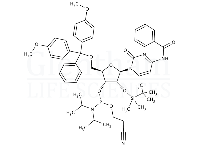 Strcuture for N4-Benzoyl-2''-O-tert-butyldimethylsilyl-5''-O-DMT-cytidine 3''-CE phosphoramidite