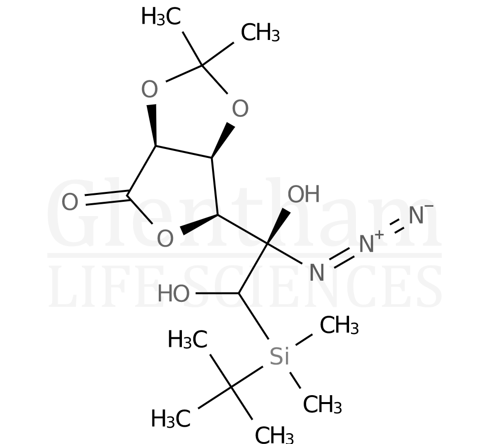 Structure for 5-Azido-6-(tert-butyldimethylsilyl)-2,3-O-isopropylidene L-gulono-1,4-lactone (118464-49-6)