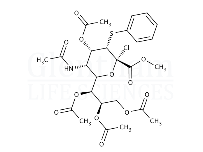 5-(Acetylamino)-2-chloro-2,5-dideoxy-3-S-phenyl-3-thio-D-erythro-a-L-gluco-2-nonulopyranosonic acid methyl ester 4,7,8,9-tetraacetate Structure