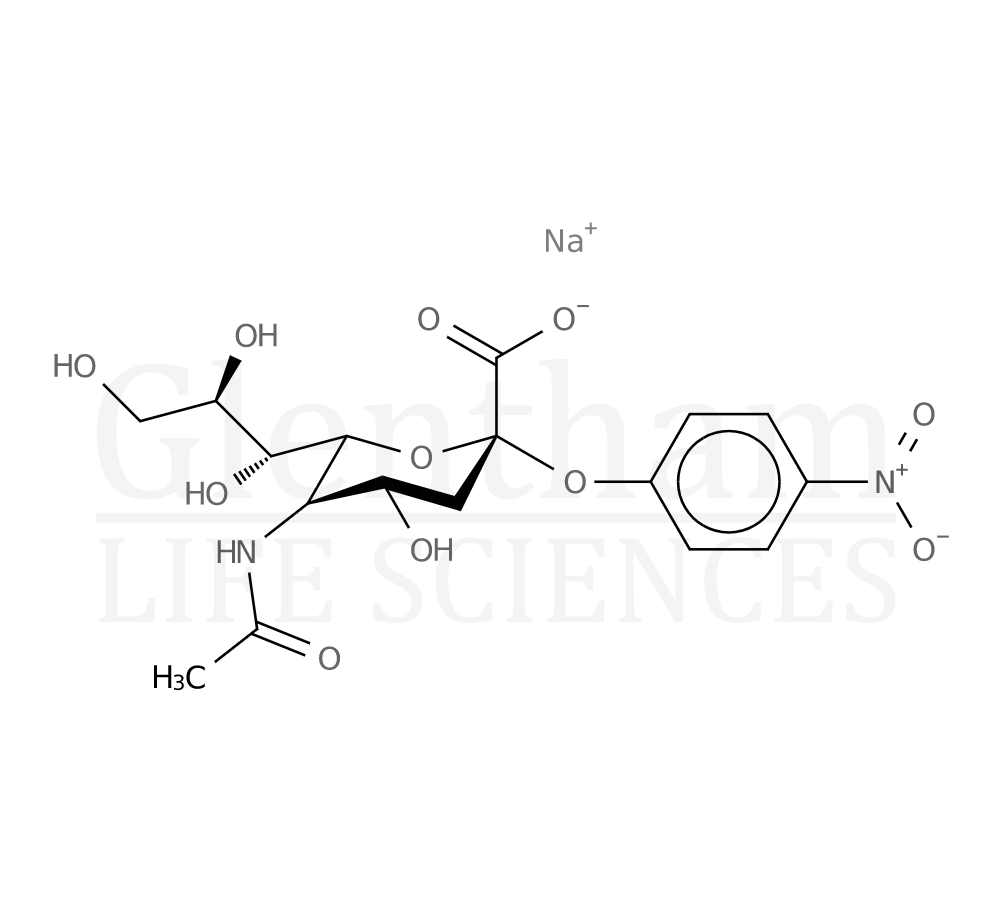 Structure for 2-O-(4-Nitrophenyl)-a-D-N-acetylneuraminic acid sodium salt