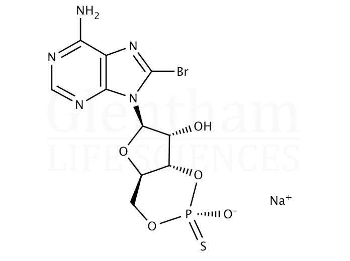 Structure for 8-Bromoadenosine 3'',5''-cyclic monophosphothiaoate, Sp-isomer sodium salt