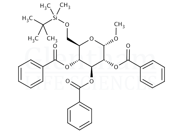 Structure for Methyl 2,3,4-tri-O-benzoyl-6-O-tert-butyldimethylsilyl-a-D-glucopyranoside