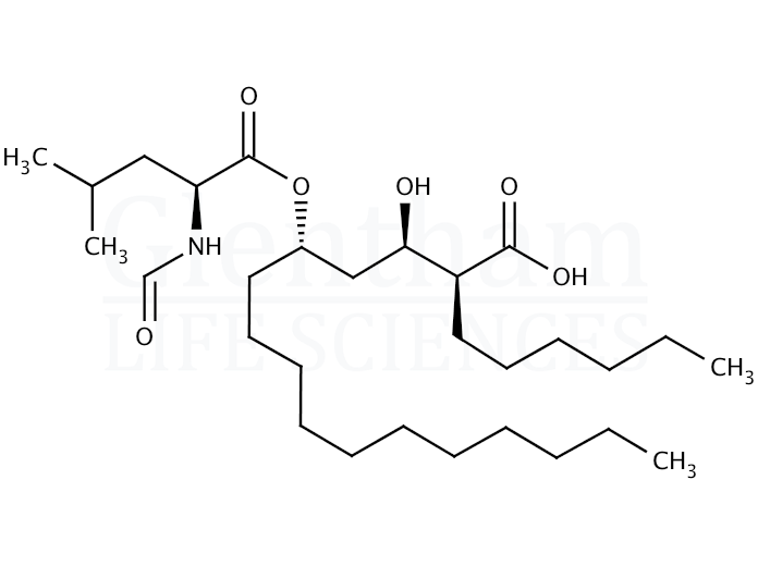 Structure for (2S,3R,5S)-5-[(N-Formyl-L-leucyl)oxy]-2-hexyl-3-hydroxyhexadecanoic acid