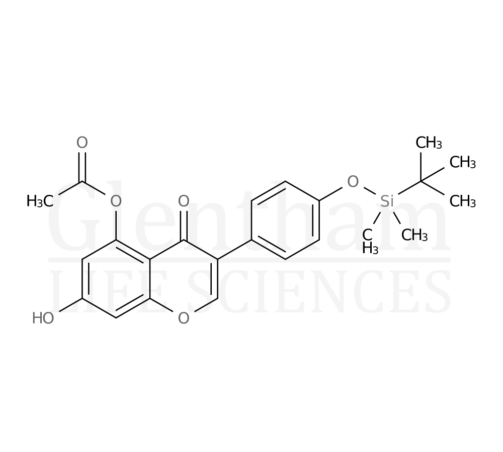 Structure for  5-O-Acetyl-4''-O-tert-butyldimethylsilyl-genistein  (1330249-25-6)