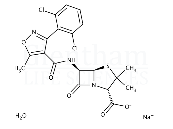 Structure for Dicloxacillin sodium salt monohydrate (13412-64-1)