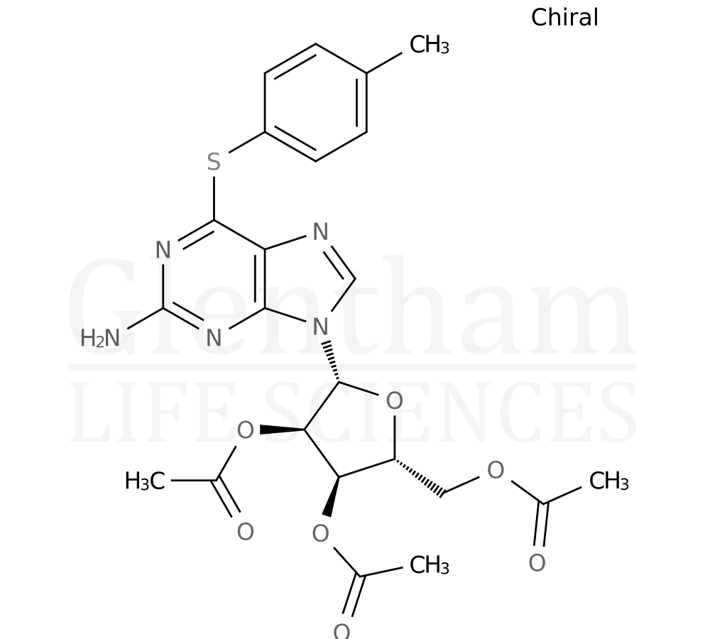 2-Amino-6-(4-methylphenyl)thio-9-(2'',3'',5''-tri-O-acetyl-b-D-ribofuranosyl)purine Structure