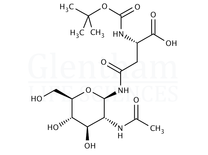 Structure for N-omega-(2-Acetamido-2-deoxy-b-D-glucopyranosyl)-N-a-Boc-L-asparagine