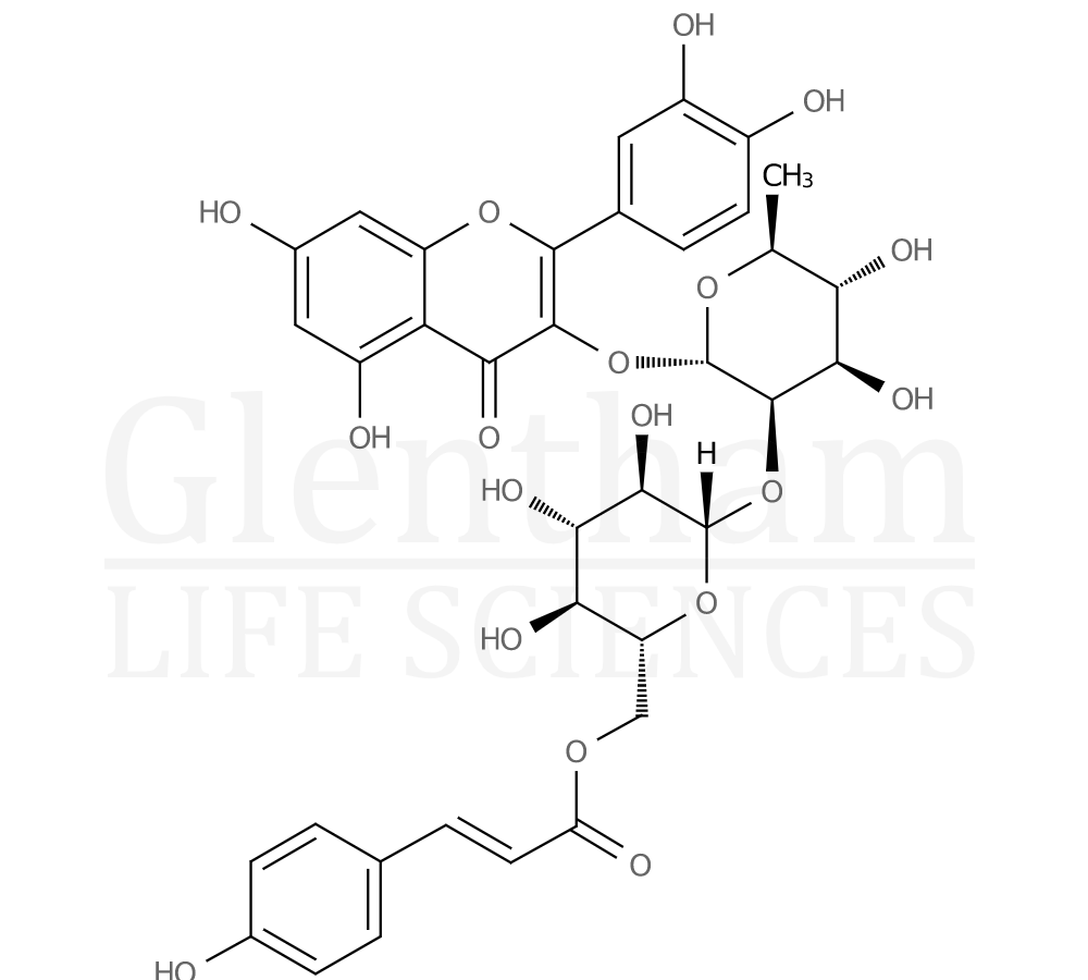 Quercetin 3-O-β-D-(6''''-p-coumaroyl)glucopyranosyl(1-2)-α-L-rhamnopyranoside Structure