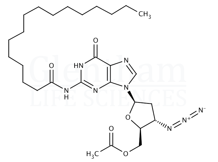 Structure for 5''-O-Acetyl-3''-azido-2'',3''-dideoxy-N2-palmitoylguanosine (144742-33-6)