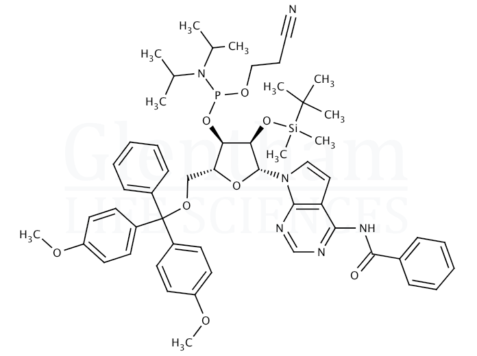 N6-Benzoyl-2''-tert-butyldimethylsilyl-7-deaza-5''-O-DMT-adenosine 3''-CE phosphoramidite Structure