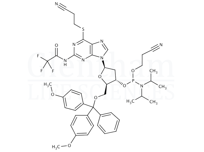 Strcuture for 6-(2-Cyanoethylthio)-2''-deoxy-5''-O-DMT-N2-trifluoroacetylguanosine 3''-CE phosphoramidite