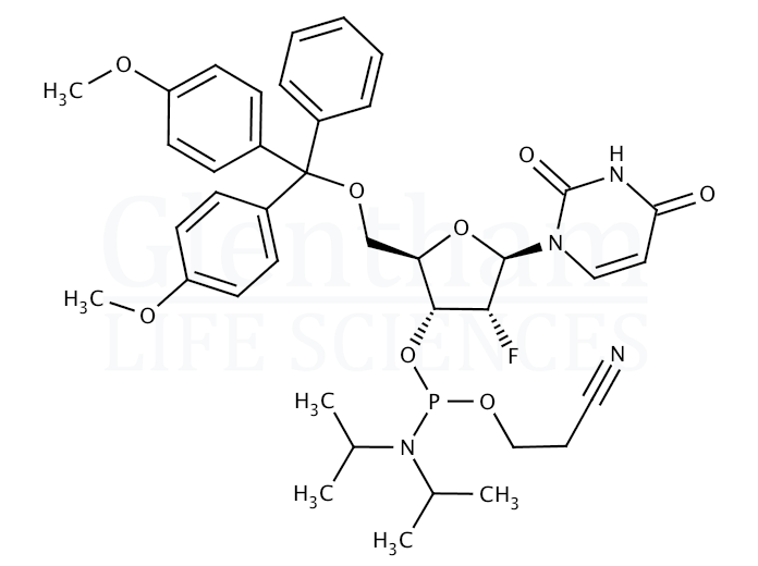 Structure for 2''-Deoxy-5''-O-DMT-2''-fluorouridine 3-CE phosphoramidite