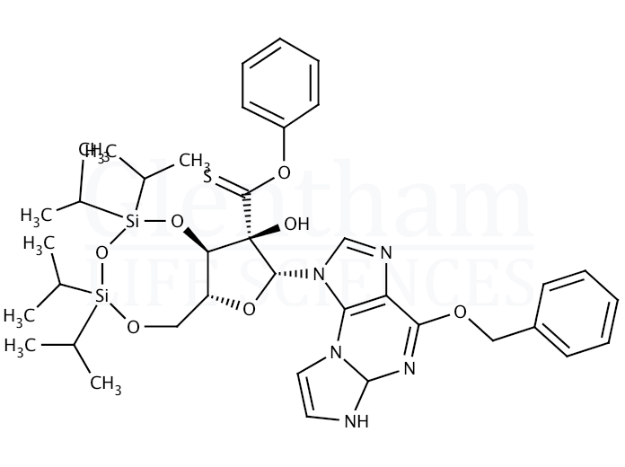 Structure for O6-Benzyl-N2,3-etheno-2’-phenoxythioxomethyl-3’,5’-O-[tetrakis(isopropyl)-1,3-disiloxanediyl] guanosine