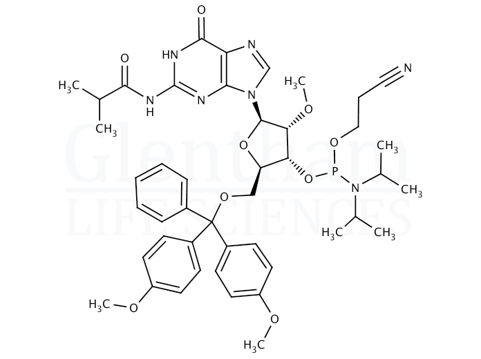 5''-O-DMT-2''-O-Me-G(ibu) phosporamidite Structure