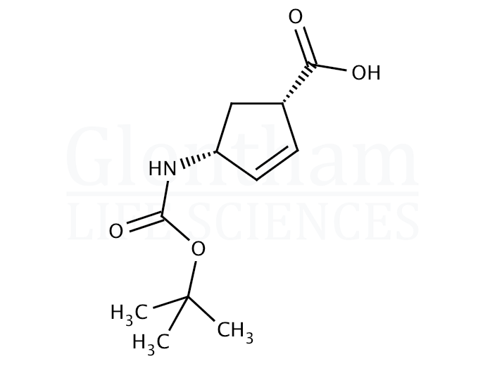 Structure for  (1S,4R)-(-)-4-(Boc-amino)-2-cyclopentene-1-carboxylic acid    (151907-79-8)