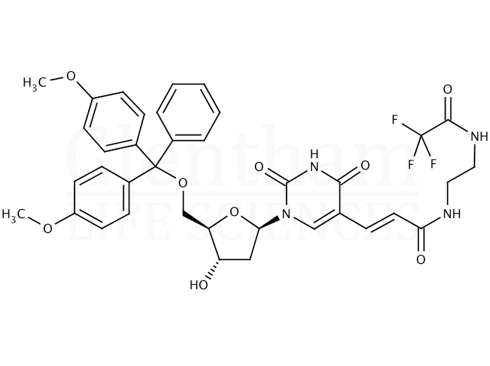 Structure for 5''-O-DMT-5-[N-(2-(trifluoroacetamido)ethyl)-3-E-acrylamido]-2''-deoxyuridine
