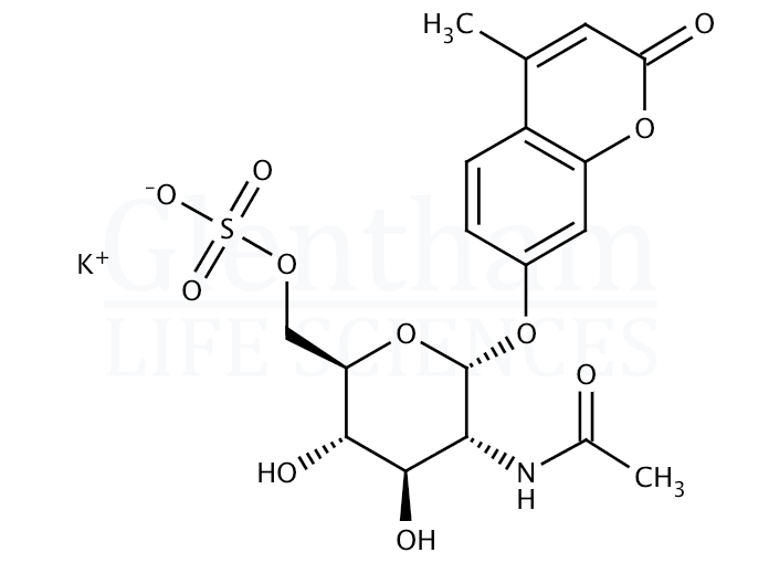 4-Methylumbelliferyl 2-acetamido-2-deoxy-a-D-glucopyranoside-6-sulfate potassium salt Structure