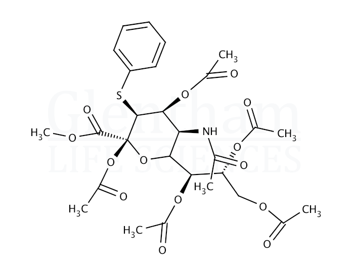 Structure for 5-(Acetylamino)-5-deoxy-3-S-phenyl-3-thio-D-erythro-a-L-gluco-2-nonulopyranosonic acid methyl ester 2,4,7,8,9-pentaacetate