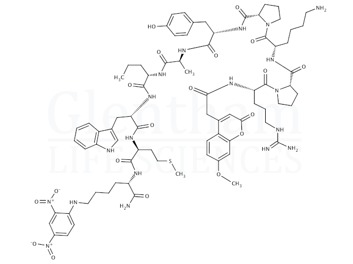 7-Methoxycoumarin-4-acetyl-Arg-Pro-Lys-Pro-Tyr-Ala-Nva-Trp-Met-(2,4-dinitrophenyl)Lys amide Structure
