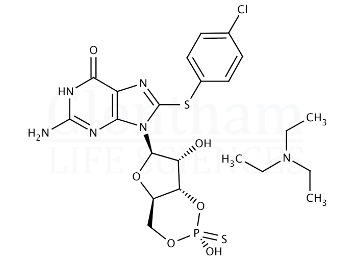 8-(4-Chlorophenylthio)guanosine-3'',5''-cyclic monophosphothioate Sp-isomer sodium salt Structure