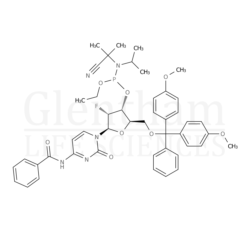 Structure for N4-Benzoyl-2''-deoxy-5''-O-DMT-2''-fluoro-cytidine phosphoramidite
