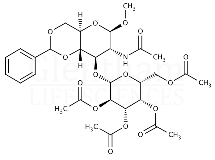 Structure for Methyl 2-acetamido-3-O-(2,3,4,6-tetra-O-acetyl-b-D-galactopyranosyl)-4,6-O-benzylidene-2-deoxy-b-D-glucopyranoside