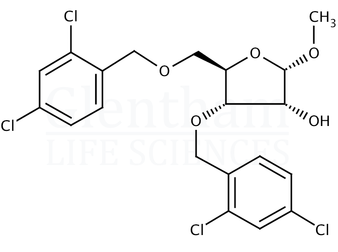 Methyl 3,5-di-O-(2,4-dichlorobenzyl)-a-D-ribofuranoside Structure
