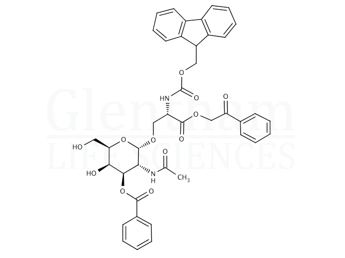Structure for  3-O-Benzoyl-N-acetyl-α-D-galactosaminyl-1-O-N-(Fmoc)serine phenacylester  (172939-67-2)