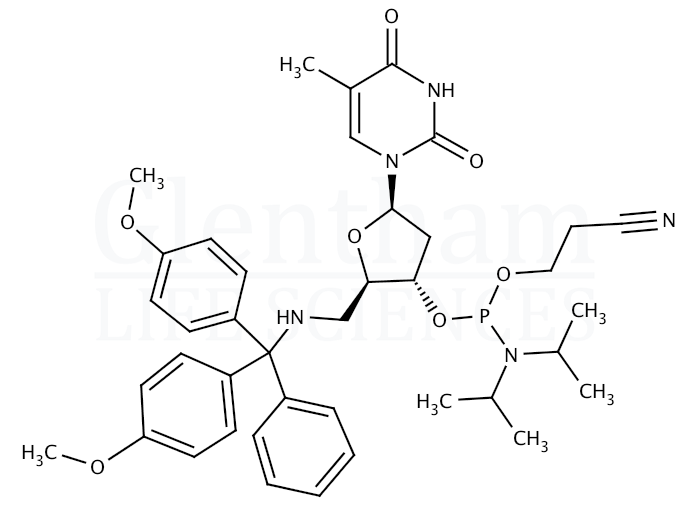 Strcuture for 5''-Amino-5''-deoxy-5''-N-MMT-thymidine 3''-CE phosphoramidite