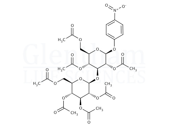 Structure for  4-Nitrophenyl 2,4,6-tri-O-acetyl-3-O-(2,3,4,6-tetra-O-acetyl-b-D-glucopyranosyl)-b-D-glucopyranoside  (195715-98-1)