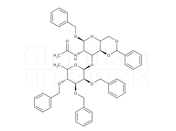 Structure for Benzyl 2-acetamido-2-deoxy-3-O-(2,3,4-tri-O-benzyl-a-L-fucopyranosyl)-4,6-benzylidene-a-D-glucopyranoside