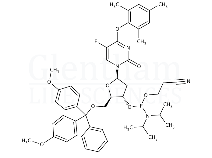 Strcuture for 2''-Deoxy-5''-O-DMT-5-fluoro-O4-(2,4,6-trimethylphenyl)uridine 3''-CE phosphoramidite