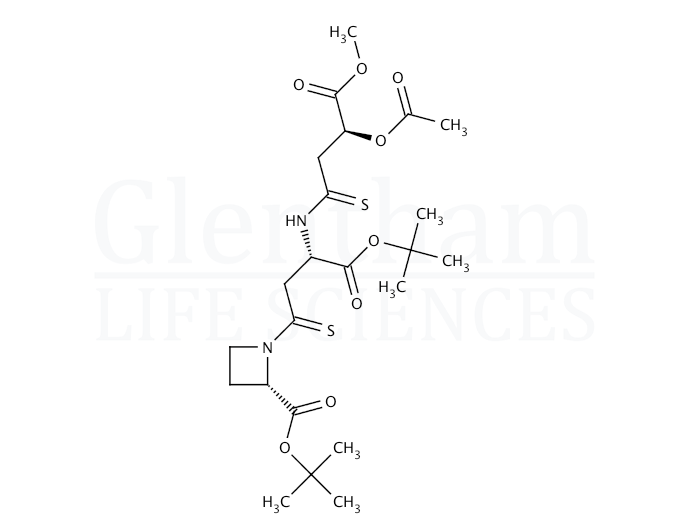 Structure for (2S,3S,3''''S)-N-[3-(3-Acetoxy-3-methoxycarbonylpropanamido)-3-tert-butoxythiocarbonylpropanoyl]azetidine-2-thiocarboxylic acid tert-butyl ester (201283-57-0)