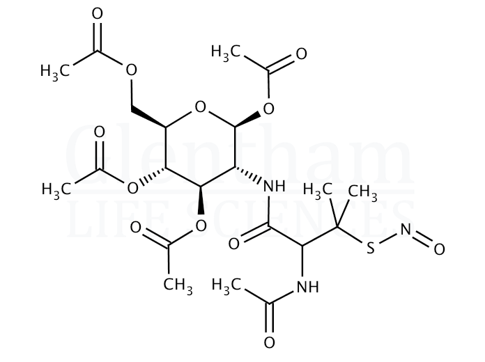 N-(S-Nitroso-N-acetyl-D,L-penicillamine)-2-amino-2-deoxy-1,3,4,6-tetra-O-acetyl-β-D-glucopyranose Structure