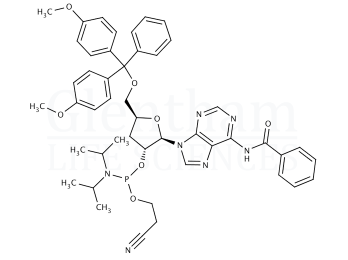 N6-Benzoyl-5''-O-DMT-3''-deoxyadenosine 2''-CE phosphoramidite Structure