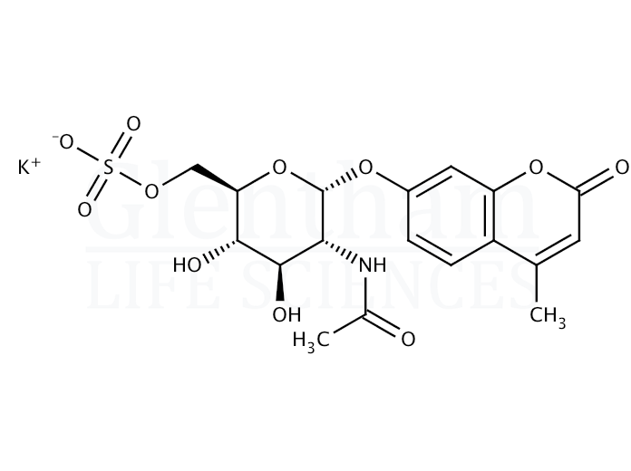 Structure for 4-Methylumbelliferyl 6-sulfo-2-acetamido-2-deoxy-a-D-glucopyranoside potassium salt