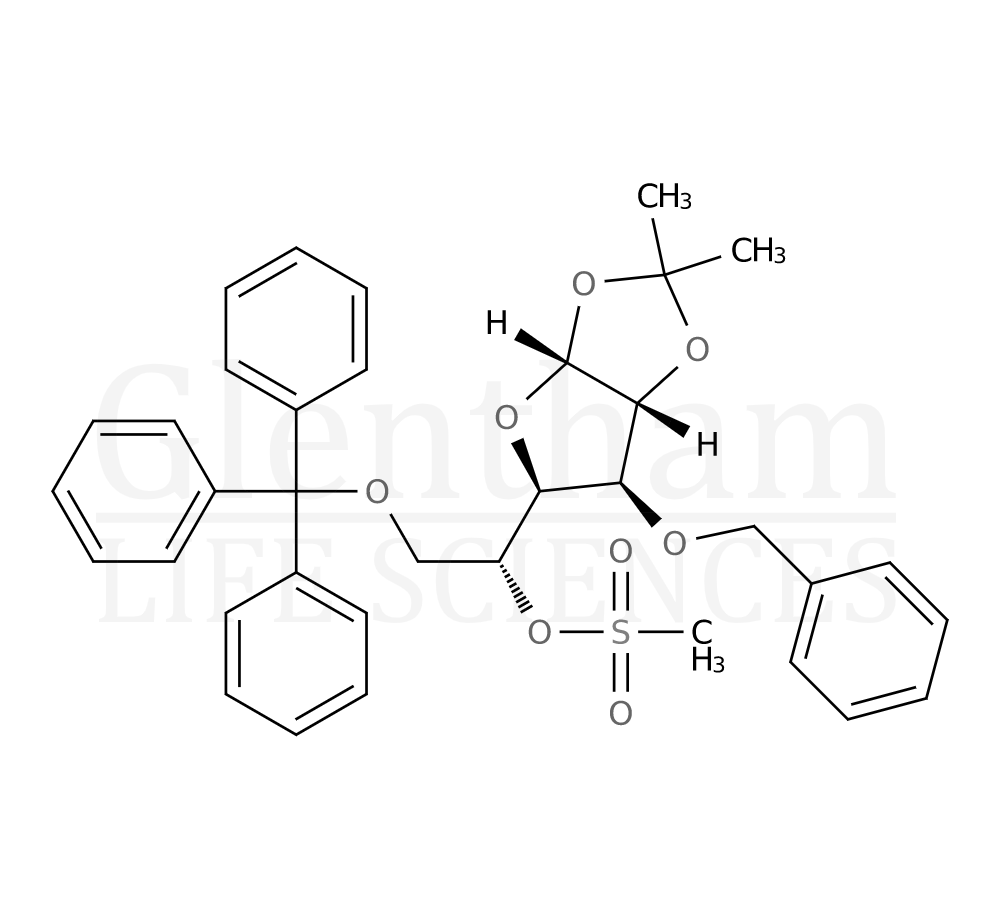 3-O-Benzyl-1,2-O-isopropylidene-6-O-trityl-a-D-glucofuranose Structure