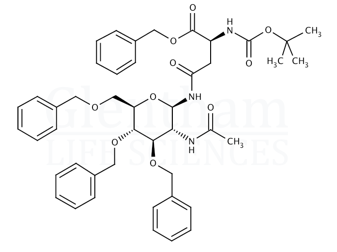 Structure for N-omega-(2-Acetamido-3,4,6-tri-O-benzyl-2-deoxy-b-D-glucopyranosyl)-N-a-Boc-L-asparagine benzyl ester